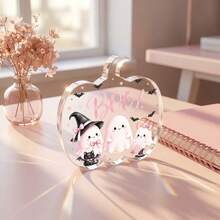 1pc Acrylic Pumpkin Shaped Decorative Ornament, With Ghost, Bat Happy Halloween Design, Perfect For Home Holiday Decor, Party Decoration, Halloween Statue, Halloween Decoration, 2D - Pumpkin-shaped Ornaments - View 9