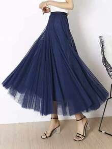 Women's High Waist Long Skirt, Available In Lake Blue, Pink, Dark Green, Blue Gray, Black, White, Red, Rose Red, Royal Blue, Yellow, Summer - Multicolor - View 10