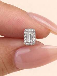 AnlaScheer 1pc Moissanite 925 Sterling Silver Exquisite Square Flat Back Cartilage Helix Piercing Stud Earring, Women's Engagement Wedding Bridal Jewelry - Silver - View 3