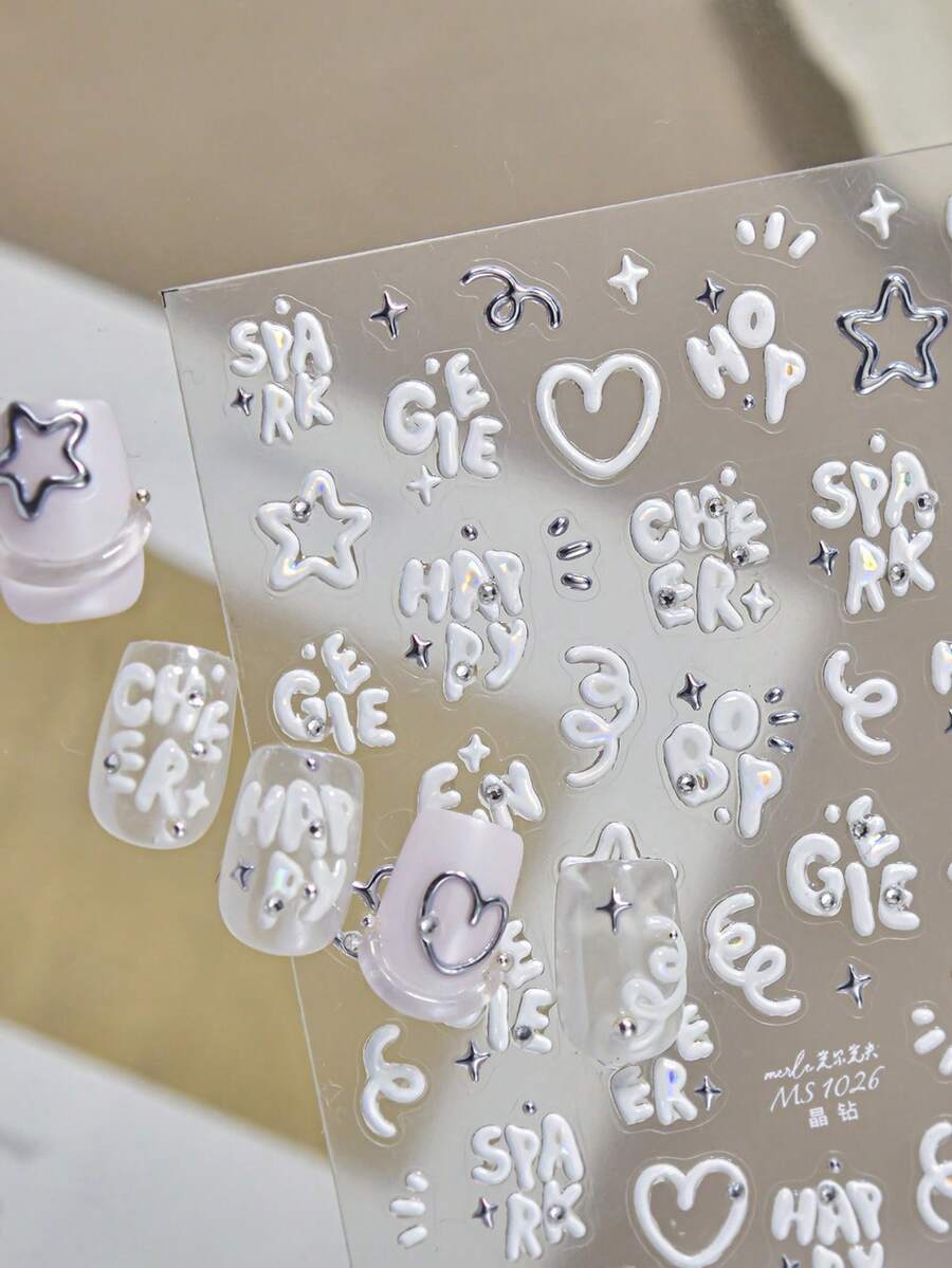 1 Crystal Diamond Nail Art Luxury Sticker Popular Fresh Three Dimensional Love Letter Nail Art Sticker Cute Decoration DIY Nail Stickers - 彩色 - 查看 1