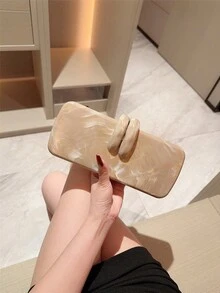 Moonlit Eve 包 1件 歐美風女款壓克力晚宴手拿包,方盒設計搭配兔牙扣環,適合派對、婚禮、情人節場合,隨機花色 - 杏色 - 查看 7