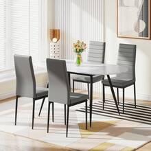 Dining Table And Chairs Set 4, Extendable Table With 4 Faux Leather Chairs For Dining Room, Kitchen, 4 Seater Room Set - White Marble Table + 4 Gray PU Chairs (black Legs) - View 13