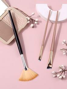 3pcs Makeup Brush Set Including Fan-Shaped Highlighter Brush, Eyebrow Brush, Eyeliner Brush, Soft Bristles, Portable Professional Facial Makeup Brushes, Full Makeup Brush Set, Beauty Tool Set - Multicolor - View 4