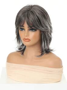 Gray Silver Highlight Mixed Low Curvature Slight Wavy 12 Inch Shaggy Layered Bob Wig Heat Resistant Synthetic Air Fringe Wig For Female - Multicolor - View 7