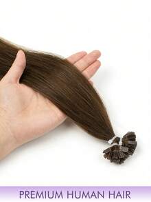 50pcs K-Tip & V-Tip Hair Extensions, Real Human Hair, Keratin Coated, #4 Chocolate Brown, 14-22 Inch Straight, K-Tip Keratin Hair Extensions, Invisible V-Tip Hair Extensions, Christmas - S4 - View 3