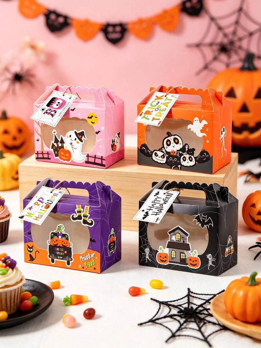 48/36/24/12pcs Halloween Pumpkin & Ghost Handheld Packaging Boxes, Halloween Party Gift Boxes, Candy & Cookie Packaging Boxes, Suitable For "Trick Or Treat" Activities And Holiday Decorations At Halloween Parties - View 1