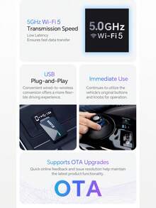 XUDA 2-In-1 Wireless CarPlay / Android Auto Ultra Mini Adapter - 2.4-5.0 GHz WiFi 5 Carplay Converter, Wired To Wireless, Fast Auto Connection, No Delay, Compact Design, With USB/USB-C Port, Battery-Free - D - View 5
