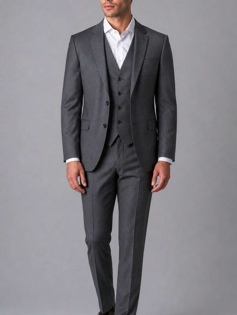 Slim Fit 3 Piece Suit – Sophistication With Stylish Vest - 灰色 - 查看 1