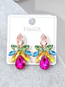 1 Pair Women's Teardrop-Shaped Colorful Floral Diamond Earrings Suitable For Going Out (Card For Reference Only, Card Random) - Color - View 3
