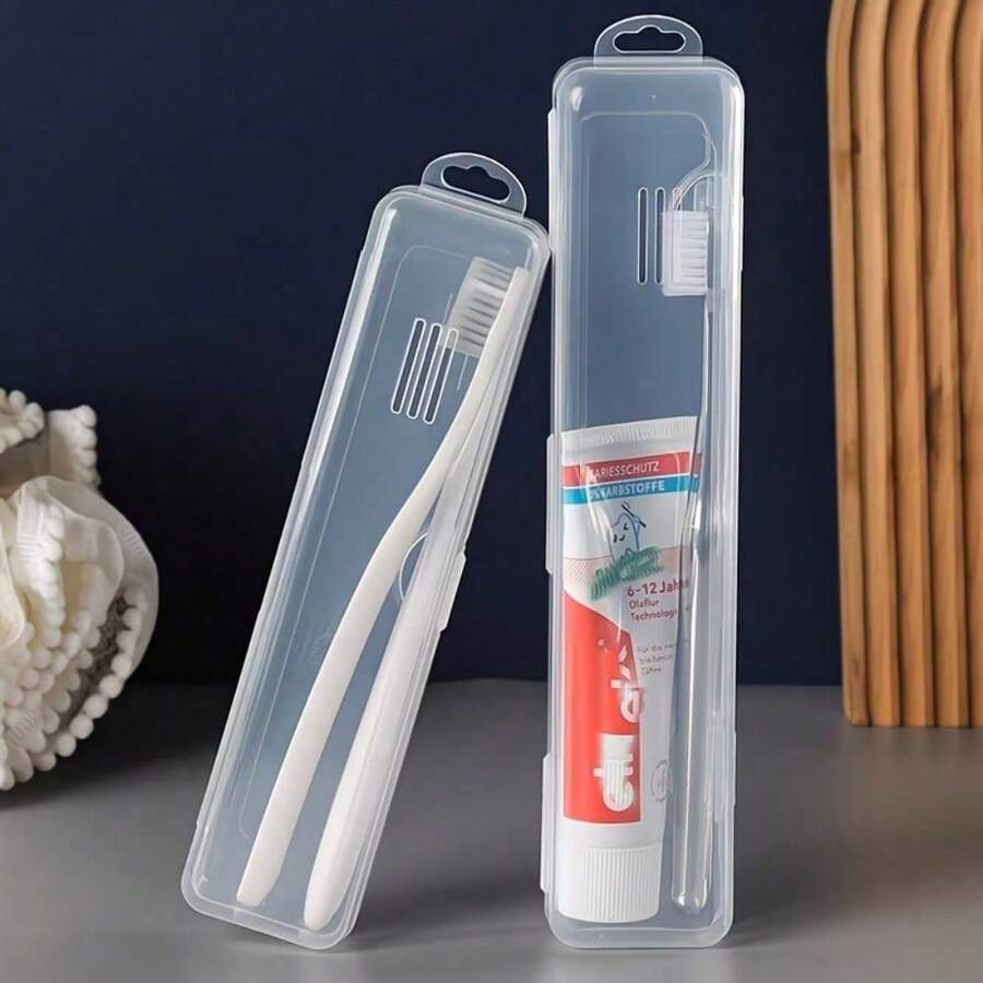 Transparent Portable Toothbrush And Toothpaste Storage Box, Leak-Proof Travel Toothbrush Case, Dust-Proof Oral Care Storage Box For Bathroom, Camping, Business Travel, Travel Transparent Storage Box, Makeup Brush Storage Box, Reusable - Clear - View 1