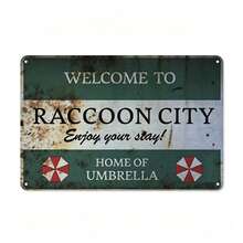 1 pièce Bienvenue à Raccoon City, panneau acrylique vintage, décoration murale de style rustique, design plat 2D multifonctionnel, convient pour la maison et le bureau, panneau acrylique pour la décoration de la chambre et de l'entreprise - Multicolore - Voir 1