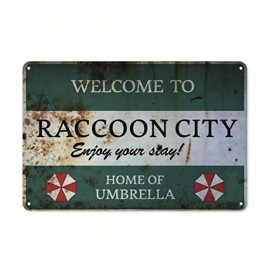 1 pièce Bienvenue à Raccoon City, panneau acrylique vintage, décoration murale de style rustique, design plat 2D multifonctionnel, convient pour la maison et le bureau, panneau acrylique pour la décoration de la chambre et de l'entreprise - Multicolore - Voir 1