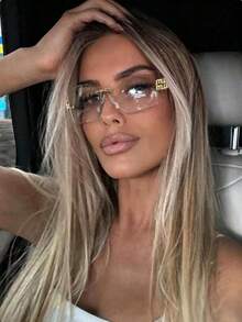 1 Pair Rimless Square Retro Fashion Glasses, Versatile Personalized Oversized Frame Women's Eyewear, Suitable For Travel, Vacation, Beach, Essential Item For Back To School Season - Multicolor - View 6