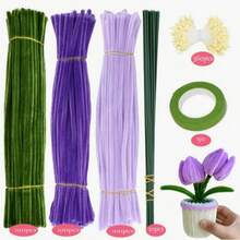 681/Pc Pink Green/Purple Green Handmade Pipe Cleaner Set, DIY Bouquet Set, Thickened And Reinforced Material, Thick And Fluffy Twistable Rods, Suitable For DIY Handicrafts, Home Decor, Holiday Gifts, Holiday Decorations - Multicolor - View 2