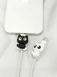 2 Stück süßes Katzen-Design Datenkabel-Schutzhülle, langanhaltend, reißfest, perfektes Geschenk für Weihnachten, Neujahr oder Geburtstag, Handy-Ladegerät-Zubehör, Desktop-Kabelmanagement, lustige Kabel-Schutzhülle - Verschiedenfarbig - Übersicht 3