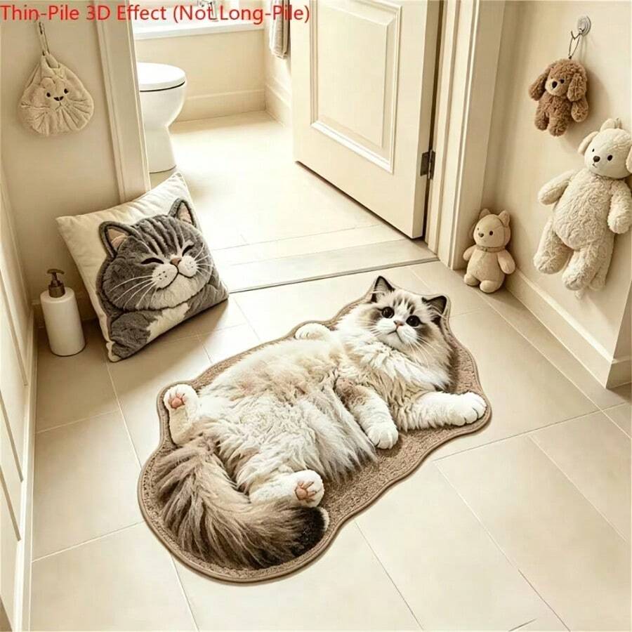 1PC Cute Sleeping Cat Plush Creative Design Bathroom Mat, Bathroom Rug, Door Mat, Small Rug, Carpet, Floor Mat, Home Decor, Area Rug, Outdoor Mat, Home Decor, Area Carpet, Bedroom Rug, Washable Carpet - A - View 1