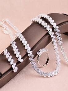 CORUIXI 1pc Women's Zirconia Rhinestone Jewelry Set, Shiny Luxury Diamond Jewelry Accessories Suitable For Daily Wear, Party, Holiday Gift - Silver - View 3