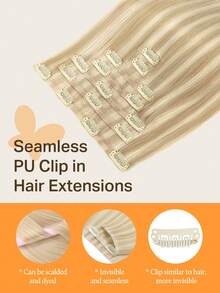 DOORES Extensiones de Cabello Invisible Sin Costuras con Clips, 130g-150g, 7 Piezas, Reflejos Dorado Profundo, Cabello Natural Rubio Blanqueado, Extensiones de Cabello Remy Recto con Clips Invisibles de PU, Estilizables - S18A/613A - Ver 7