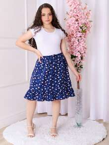 Estampado Azul Marinho Flor Branca