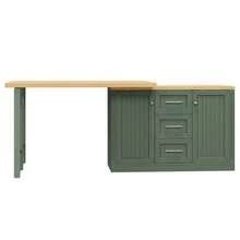 Isla de cocina multifuncional con tablero extensible, encimera convertible, estantes ajustables 360°, estante para aperitivos, cierre magnético y amplio cajón. Diseño moderno, color blanco. - Verde - Ver 10