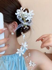 1pc Women's New Sweet Tassel Flower Hair Clip, Side Hair Clip, Half-Up Hairstyle Hair Accessory - Multicolor - View 16