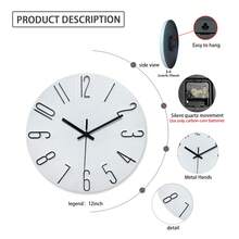 Constantplanet 12 Inch White Wall Clock With Black 3D Numbers, Silent Quartz Decorative Clock, Creative Hollow Round Wall Clock, Suitable For Living Room, Home, Office, School Decoration, Holiday Gift (Battery Not Included) - MX015 - View 7