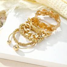 6pcs Women's Bohemian Minimalist Metal Chain Multi-Layer Bracelet Set - Yellow Gold - View 3