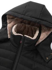 Jaket Fleece Kasual Musim Dingin Pria untuk Sehari-hari, Kerah Tegak, dan Tudung yang Dapat Dilepas - Hitam - View 4