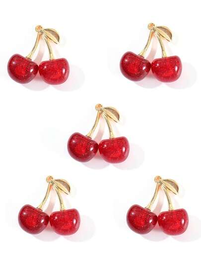 5Pcs Acrylic Cherry Beads Alloy DIY Accessories Fruit Cherry Jewelry Earrings Pendant Sweet Realistic Keychain