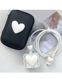6 Piece Set Heart Shaped Charger Cable Protector Organizer Cord Wrapper Anti Break Bending Stress Relief Silicone Wire Manager Desk Accessory Gift For Office Home Travel Tech Gadget Christmas Birthday - Pink Bow - View 16