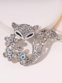 Broche personalizado con forma de zorro, adornado con brillantes de strass, adecuado para combinar con trajes, chaquetas y diversos accesorios de ropa - Plateado - Ver 3