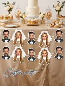7/14/21pcs Customized Newlywed Wedding Dress Portrait Hollow Banner, Thickened Waterproof Cardstock, High-Definition Color Printing, Western Wedding Table Background - Multicolor - View 12