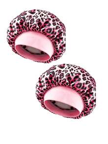 CONFLASS 5/2/1pc Fashionable Pink Brown Coffee Leopard Print Butterfly Wide Brim Round Hat Elastic Fabric Sleep Cap Wig Cap Satin Hat, Unisex, All Season - Pink - View 16