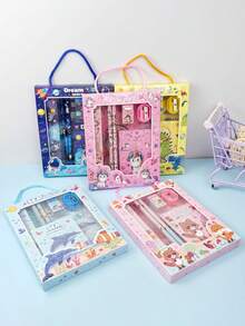 精緻卡通文具禮品套裝，創意學習用品鉛筆盒，6件組，節日禮物，教育禮物，適合學校獎勵，可愛禮物，返校季禮物，學習工具 - 多色 - 查看 2
