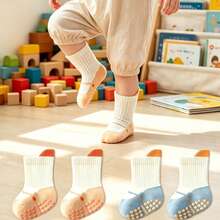 2 Pairs Boneless Mid-Calf Large Area Dotted Non-Slip Shoe-Like Socks For Infants And Toddlers, Spring/Summer Floor Socks - Multicolor - View 6