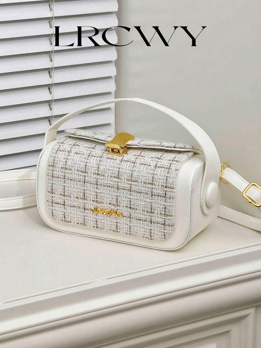 Tas Selempang Kotak Persegi untuk Wanita, Dapat Digenggam, Gaya Elegan Minimalis untuk Wanita, Kapasitas Besar, Putih - Putih - View 1