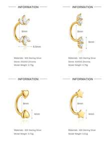 EleRunis 1pc 925 Sterling Silver Flower Half Hoop Cartilage Ear Clip, Claw Set, Suitable For Ear Cartilage Helix Piercing, Ball Threaded Ear Back, Exquisite Jewelry, Suitable For Daily Wear - Gold - View 10