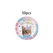 10/20/50 Stück süße Katzen-Miau-Muster Einweg-Pappteller, rosa & blaues Kätzchen-Party-Thema, Macaron-gestreifte süße Kätzchen-Party-Hut-Pfoten-Muster-Herz-Muster-Teller, geeignet für Geburtstag, Katzenliebhaber-Treffen, Babyparty, Gartenparty - Katze - Übersicht 10