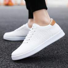 STARNOVO Men's Classic Solid Color Low-Top Sneakers, Comfortable Non-Slip Lace-Up Casual Sports Shoes, Round Toe, Suitable For Outdoor Activities, All-Season Daily Wear - White - View 7