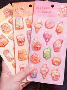 Cute Mixed 3D Embossed Crystal Kids Stickers, Cartoon Mini Hamburger Ice Cream Milk Tea 3D Planner Stickers - Multicolor - View 2