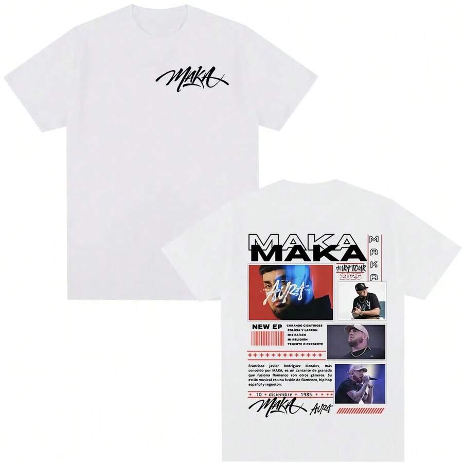 Rapper Maka Aura 2025 Tour Merch T-Shirts für Männer und Frauen, Modisches Vintage Street T-Shirt, Lässiges Baumwoll-Kurzarm-T-Shirt, Streetwear - Weiss - Übersicht 1
