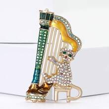 1pc Elastic Harp Cat Brooch, Creative Personalized Pin, High-End Jewelry Clothing Accessory - Piano-playing Cat - View 8