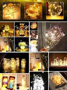 1/5/10 Piezas Luces de Hada de Alambre de Cobre de Múltiples Longitudes 2M 20LED, 3 Modos de Parpadeo, 3 Baterías LR44 Incluidas, Añade Ambiente Romántico, Decoración de Ramos & Regalos, Patio Camping Dormitorio Boda Cumpleaños Graduación Artículos de Decoración del Hogar - Amarillo - Ver 6