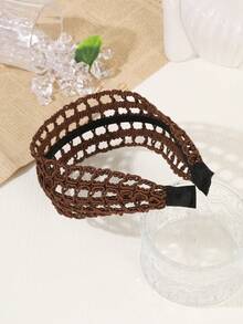 1Pc French Retro Hollow Out Crochet Headband, Sweet Wide Band Hair Accessory, Perfect For Daily Date Vacation - Multicolor - View 7