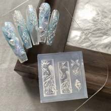 3D Ocean Theme Nail Art Mold | Mermaid Tail, Shell, Seahorse, Jellyfish, Seaweed Design, Create Stunning Embossed Nail Art, Suitable For Professional Nail Salon Use | Beach Vacation, Summer Party - Clear - View 5