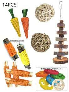 2/6/14/20pcs Mixed Color Rabbit Chew Toy Set, Handmade Woven Carrot Hemp Rope Ball, Loofah, Apple Wood Hanging Teething Toys, Suitable For Rabbits, Hamsters, Guinea Pigs, Indoor Teething Entertainment, Cute Holiday Pet Gift - View 9