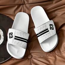 2026 Spring/Summer New Korean Style Couple Matching Men's Black Personalized Striped Slides, EVA Quick-Dry Soft Sole Roman Texture Anti-Slip Wear-Resistant, Fashionable Versatile Sandals For Bathroom, Home, Outdoor And Beach - White - View 2