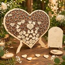 Wedding Message Book 83 Wooden Heart Wedding Decoration Party Birthday Decoration Bride Wedding Gift - RED - View 2