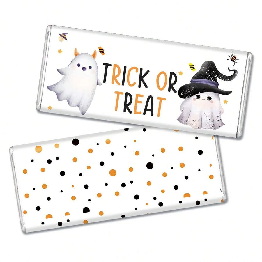 10pcs Trick Or Treat Halloween Chocolate Bar Wrapper Stickers, Watercolor Ghost Witch Spider Candy Bar Labels, Perfect For Halloween Party Favors, Gift Packaging, Halloween Birthday Decor Holiday Party Supplies Room Decor Home Decor Halloween Decor - A - View 1