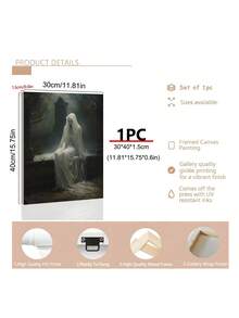 1 pieza Impresión gótica de fantasma oscuro, rosa del cementerio, fantasma en el cementerio bajo la luz de la luna, regalo ideal, adecuado para dormitorio, sala de estar, oficina, arte de pared, decoración de pared, decoración del hogar, decoración de la habitación, arte de pared en lienzo, pósteres, arte de pared con marco, marco opcional - 1 unidad - Ver 7